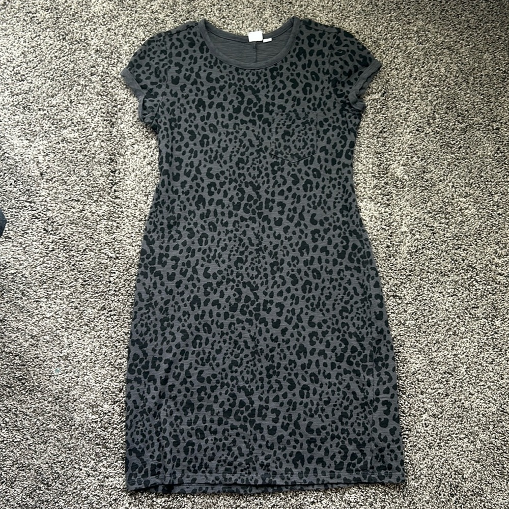 Gap Slub-knit Jersey T Short Dress - Black Gray Cheetah -  S